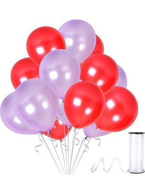 Best Parti Lila-Kırmızı Metalik Balon 70 Adet+ 5 mt Balon Zinciri