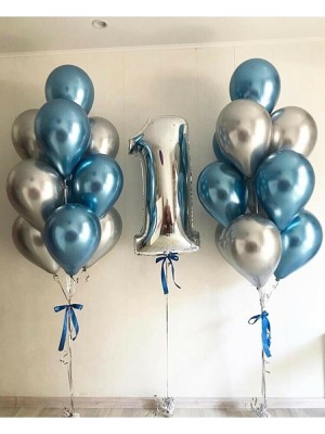 Best Parti Gümüş 1 Yaş Mavi Gri Krom Balon Seti