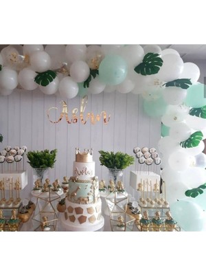 Best Parti 70 Adet Beyaz Mint Yeşili Beyaz Renk Balon + 5 mt Balon Zinciri
