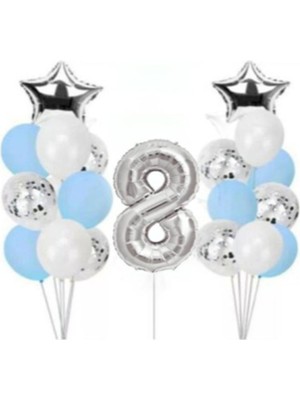 Best Parti 8 Yaş Konfetili Şeffaf Balon Doğum Günü Parti Seti
