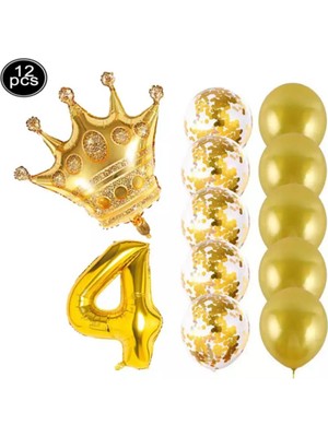 Best Parti Kral Tacı Folyo ve Latex Balon Set Parti Seti 4 Yaş