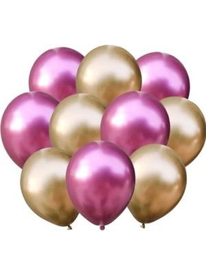 Best Parti Krom Balon 12" Inç Gold-Pembe Renk 10 Adet