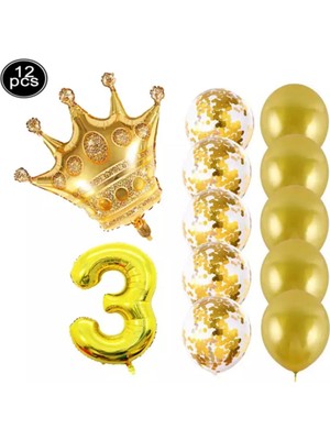 Best Parti Kral Tacı Folyo ve Latex Balon Set Parti Seti 3 Yaş