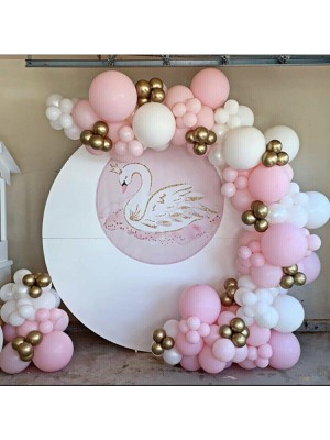 Best Parti Krom Gold Makaron Pembe ve Beyaz Balon Zinciri 100 Adet