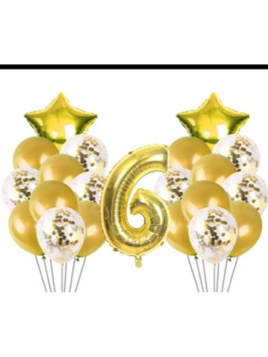 Best Parti 6 Yaş Gold Konfetili Şeffaf Balon Seti Doğum Günü Seti