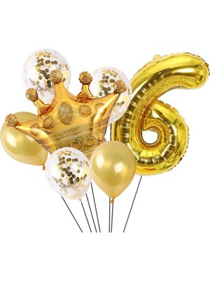 Best Parti 6 Yaş Altın Kral Kraliçe Taçlı Folyo Balon Seti
