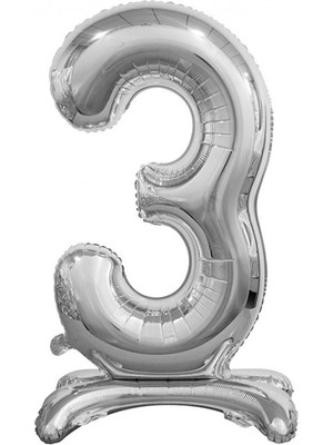 Best Parti 3 Yaş Gümüş Renkli Ayaklı Folyo Balon Rakam 32 Inç 80 cm