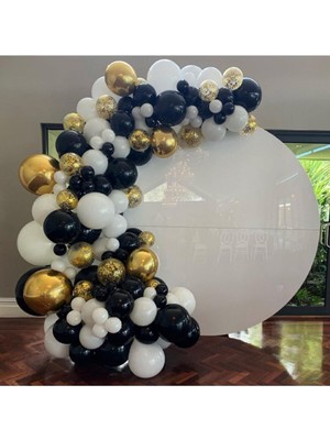 Best Parti 100 Adet Beyaz, Siyah, Şeffaf, Krom Gold Balon ve 5mt Balon Zinciri