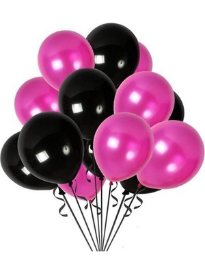 Best Parti Fuşya - Siyah Karışık Metalik Balon 100 Adet + 5 mt Balon Zinciri