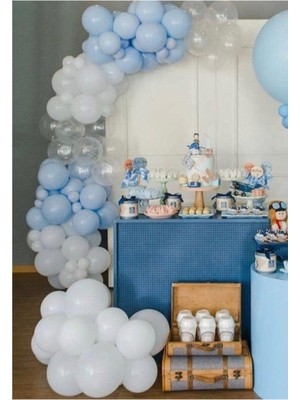 Best Parti Pastel Beyaz Pastel Açık Mavi Şeffaf Balon Konsept Zinciri 100 Adet
