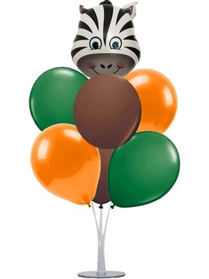 Best Parti Safari Hayvan Temalı Balon (Zebra) ve 7 Li Balon Standı