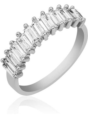 Gumush Gümüş Sıralı Baget Taşlı Bayan Yüzük