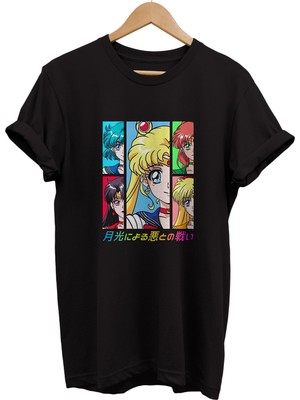 Remonz Sailor Moon Baskılı Baskılı %100 Pamuk Oversize T-Shirt Büyük Beden Tişört