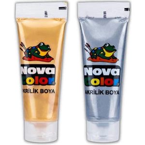 Nova Color Akrilik Boya Simli Gümüş Gri ve Simli Altın Sarısı 75 ml Tüp 2 Adet