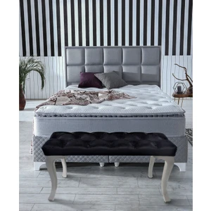 Gazzini Furniture Classic Chester Model Kapitoneli Siyah Puf - Beyaz Ayak