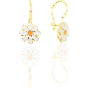 Söğütlü Silver Gümüş Altın Yaldızlı Mineli Çengelli Papatya Küpe