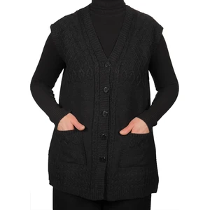 Büyük Beden Kadın Siyah Düğmeli Yelek