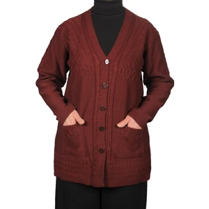 Fresh Moda Büyük Beden Kadın Borda Düğmeli Kısa Hırka