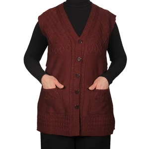 Büyük Beden Kadın Bordo Düğmeli Yelek