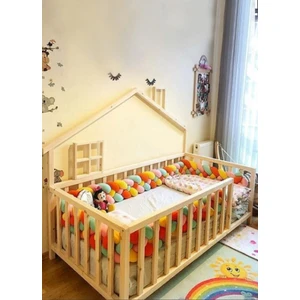 Köşk Mobilya Masal Doğal Montessori Bebek ve Çocuk Karyolası tüm Ölçülerde Yarım Çatılı