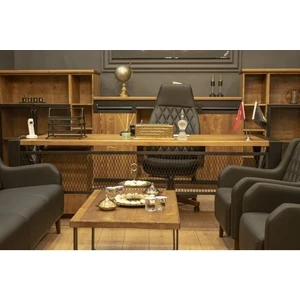 Masif Ağaç Ofis Odası Takımı -230 cm masa+keson+sehpa