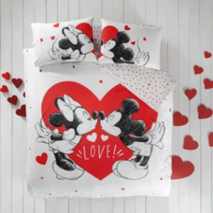 Lisanslı Disney Minnie&mickey Heart  Pamuk Çift Kişilik Nevresim Takımı