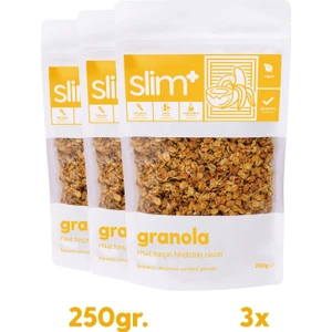 3 Paket Muz Tarçın Hindistan Cevizi Glutensiz Ilave Şekersiz Vegan Granola 250gr