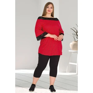 Kırmızı Renk Puantiyeli Battal Büyük Beden LDY-10572 Kapri Pijama Takımı