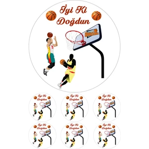 Yenilebilir Pasta Resmi Pirinç Kağıdından Basketboll 6-8-10 Kişilik Pastaya Uygun 16 cm