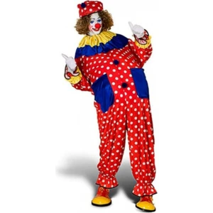 Rengarenk Kostüm Puantiyeli Palyaço Kostümü Unisex Yetişkin