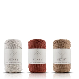 Premium 3 Büküm Makrome Ipi 3mm Üç Büküm Taranan Makrome Halat Ip 3lü Set Ekru-Kiremit-Sütlü Kahve