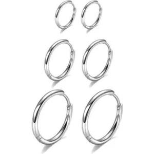 Yeşim Aksesuar Kadın Gümüş Renk Cerrahi Çelik 3lü Set Halka Küpe