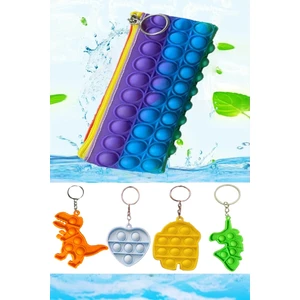 Roseroi Pop It Push Bubble Fidget Kalemlik Oyuncak Popit Kalem Kutu ve 4 Adet Anahtarlık Set