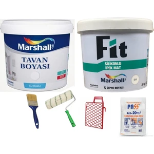 Fit Silikonlu Ipek Mat Iç Cephe Boyası 20 Kg+Marshall Tavan Boyası 17,5 + Boyama Takımı
