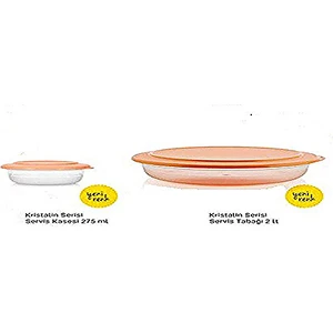 Kristalin Serisi Serisi Servis Tabağı 2 Lt ve Kasesi 275 ml Turuncu Set