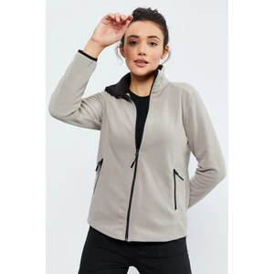 Koyu Bej Dik Yaka Fermuarlı Rahat Form Kadın Polar Sweatshirt - 97173