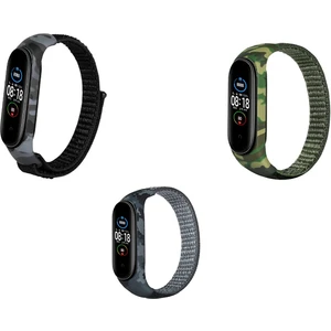 Xiaomi Mi Band Bileklik 3,4,5,6 Uyumlu Cırtlı Ayarlanabilir Hasır Kumaş Kordon 3'lü Kombin