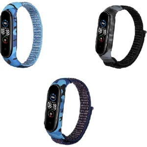 Xiaomi Mi Band Bileklik 3,4,5,6 Uyumlu Cırtlı Ayarlanabilir Hasır Kumaş Kordon 3'lü Kombin