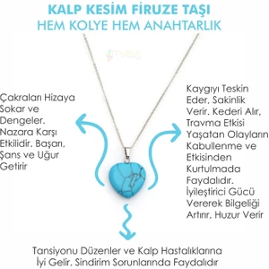Doğal Taş Firuze Taşı Kalp Kesim Ister Kolye Ister Anahtarlık