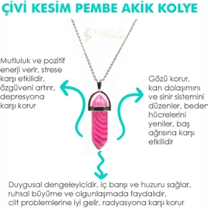 Doğaltaş Pembe Akik Çivi Kesim Kadın Erkek (Uniseks) Kolye