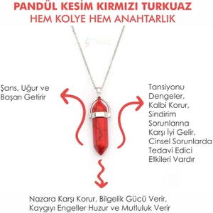 Doğal Taş Kırmızı Turkuaz Pandül Kesim Kadın Erkek (Uniseks) Ister Kolye Ister Anahtarlık