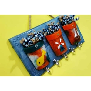 Dekoratif Cam Saksı Figürlü Anahtar Askılığı 17*20CM
