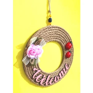 Wellcome Yazılı Uğur Böcekli Dekoratif Duvar Kapı Süsü 28 cm