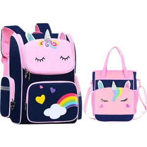 Fengdong 2 Parça Sevimli 3D Karikatür Baskılı Okul Sırt Çantası Seti - Lacivert (Yurt Dışından)