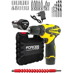Forces Power Germany Blue-Line 36 V 5 Ah Sjs Çift Metal Şanzuman Çift Akülü Şarjlı Vidalama Matkap + 27 Parça Set