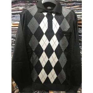 Nacar Store Erkek Desenli Polo Yaka Ince Yün Triko Düğmeli Baba Kazak
