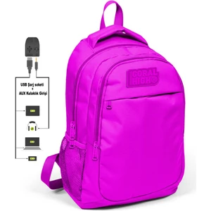 Coral High Kids Pembe-Pembe Üç Bölmeli USB Şarjlı Kulaklık Çıkışlı Sırt Çantası 24310