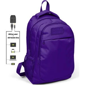 Coral High Kids Mor Üç Bölmeli USB Şarjlı Kulaklık Çıkışlı Sırt Çantası 24311