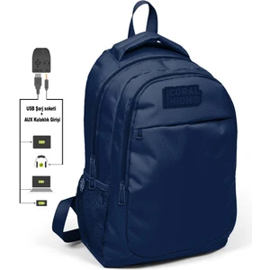 Coral High Kids Lacivert Üç Bölmeli USB Şarjlı Kulaklık Çıkışlı Sırt Çantası 24313