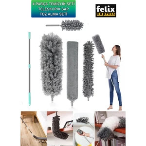 Ayla Stand Sihirli Mikrofiber Başlıklı Girintili Yüzey Dip Köşe Raf Temizleme Mopu Toz Alma Fırçası 4 Parça Set